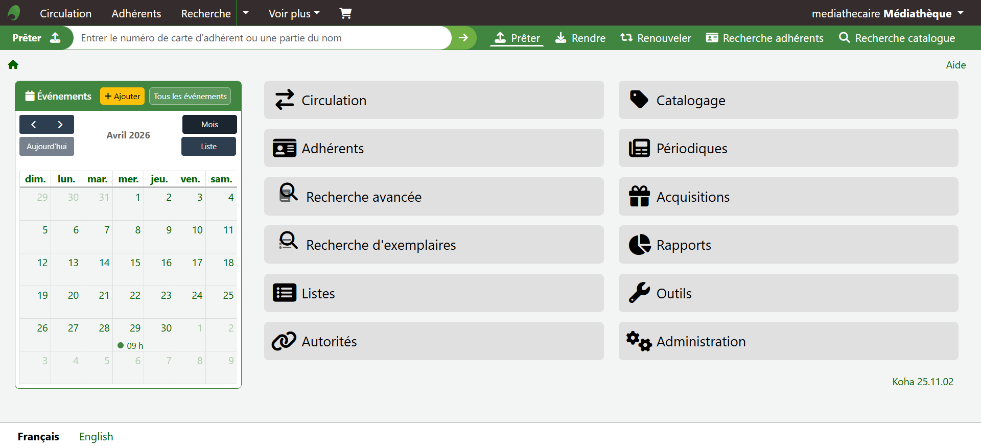 Logiciel de gestion de bibliothèque Booksland - Interface professionnelle Koha